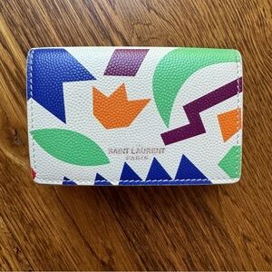 Saint Laurent Grained Calfskin Paris Petite Compact Wallet in White Multicolor
